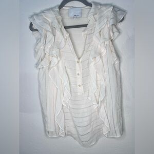 Phillip Lim Cream Ruffle Sleeveless Button Down Top Size 6